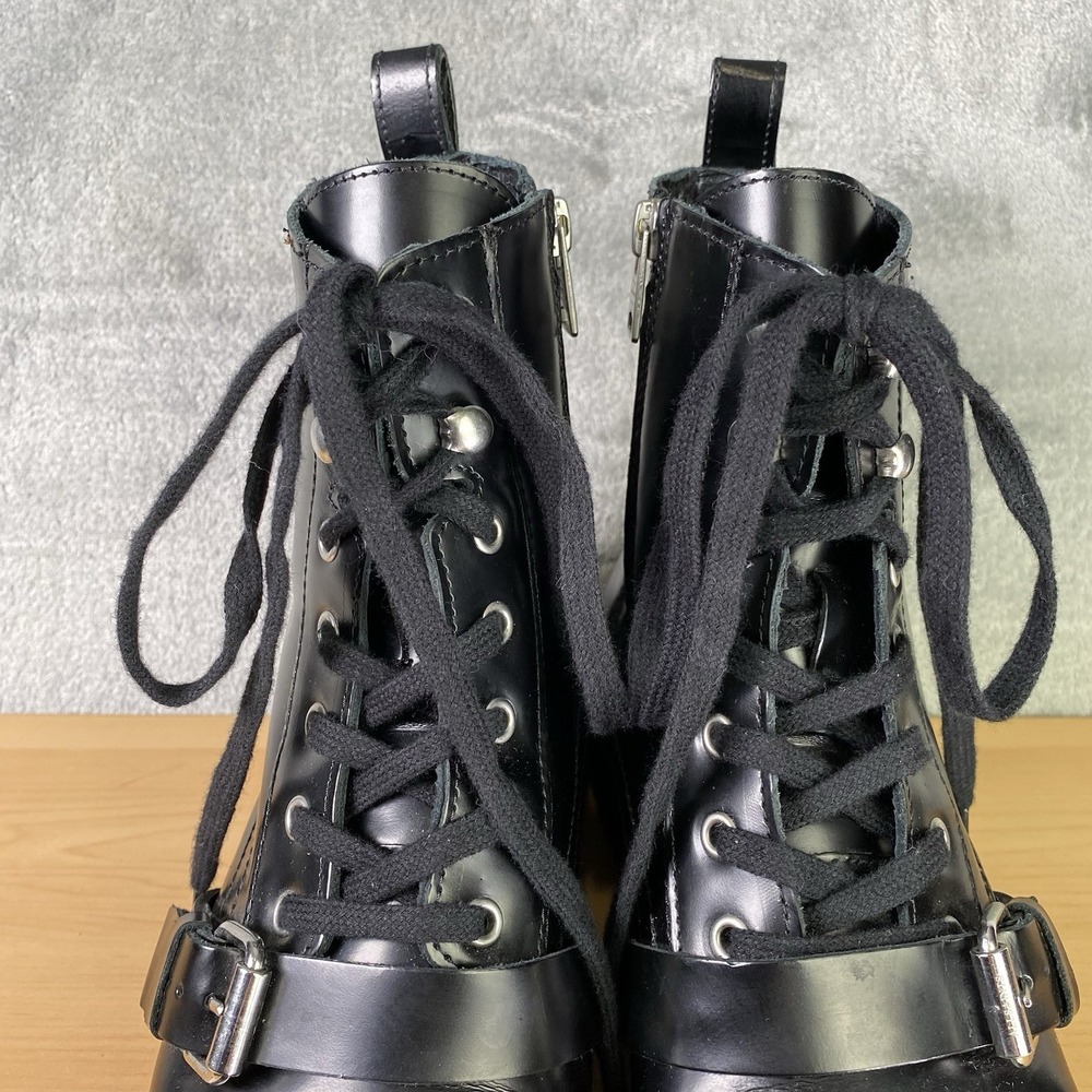 All Saints Boots Womens 39 US 9 Black Donita Leather Combat Buckle Cap Toe Lug - Picture 6 of 16